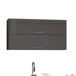 220 cm breit Kompakt-Küche in Grau - Bozenia (sechsteilig)