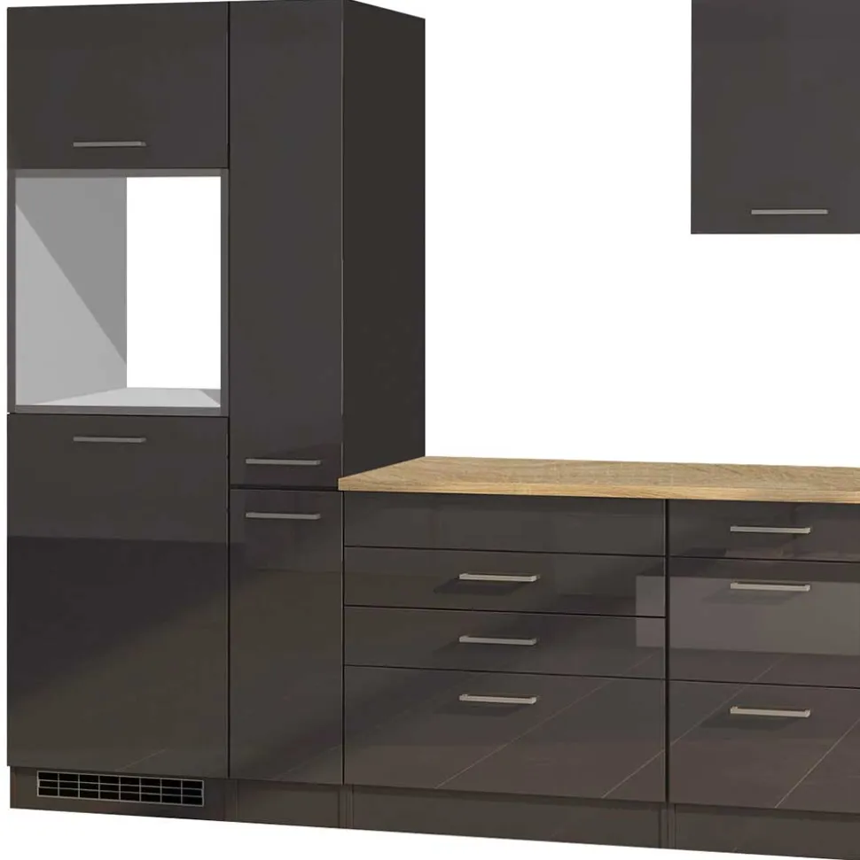 330 cm breite Küchenzeile in Dunkelgrau - Bozenia (neunteilig)