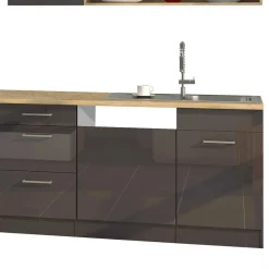 330 cm breite Küchenzeile in Dunkelgrau - Bozenia (neunteilig)