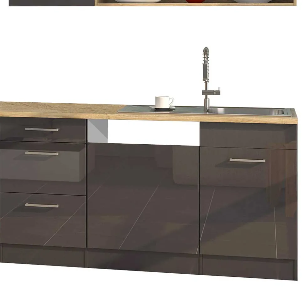 330 cm breite Küchenzeile in Dunkelgrau - Bozenia (neunteilig)