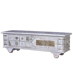 146 cm breite Truhe in Antikweiß mit Bronze - Abraham