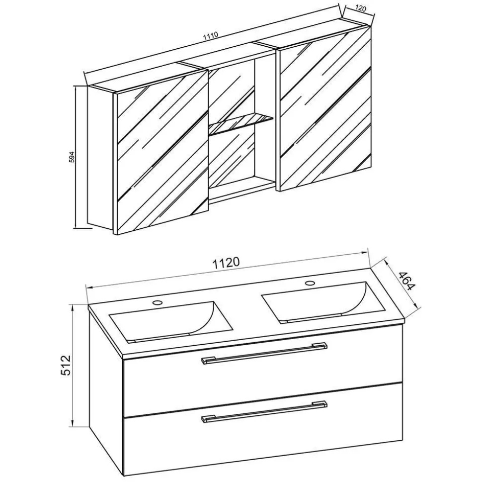 178 cm breiter Badblock Einzelmöbel - Ursela (vierteilig)