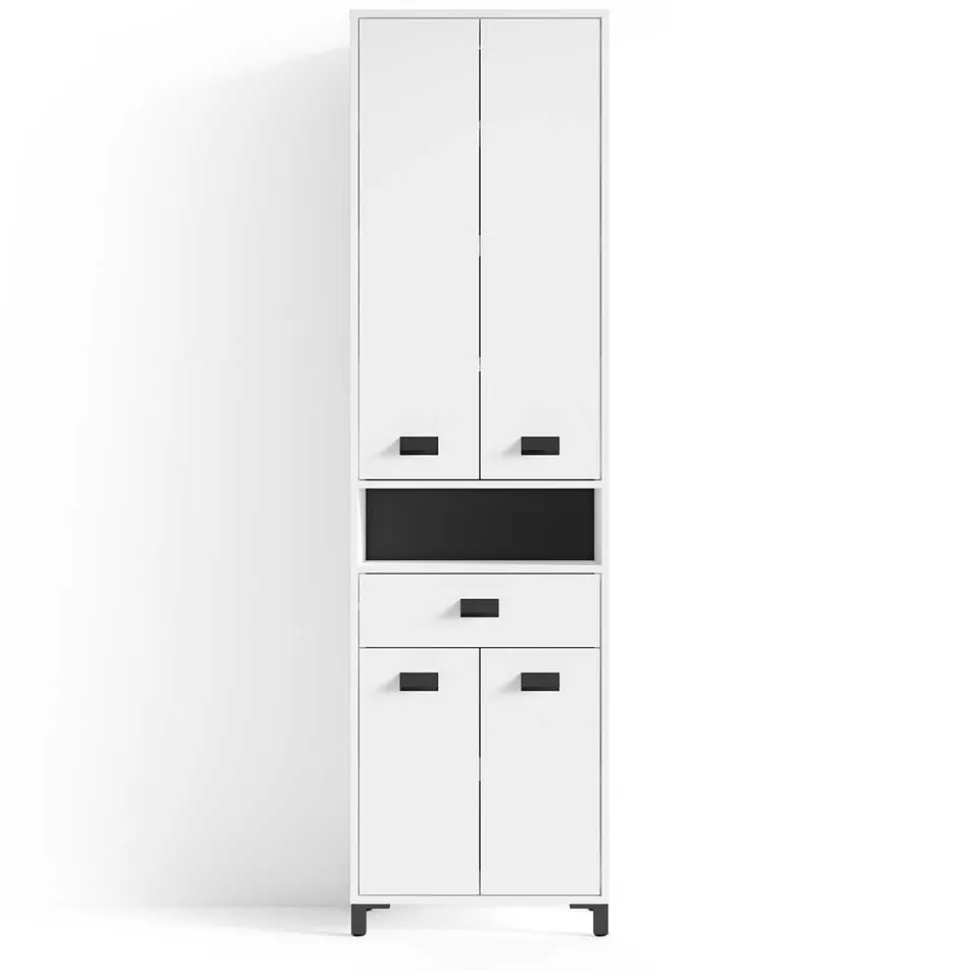 54 cm breiter Bad-Hochschrank in Weiß mit Schwarz - Envaton