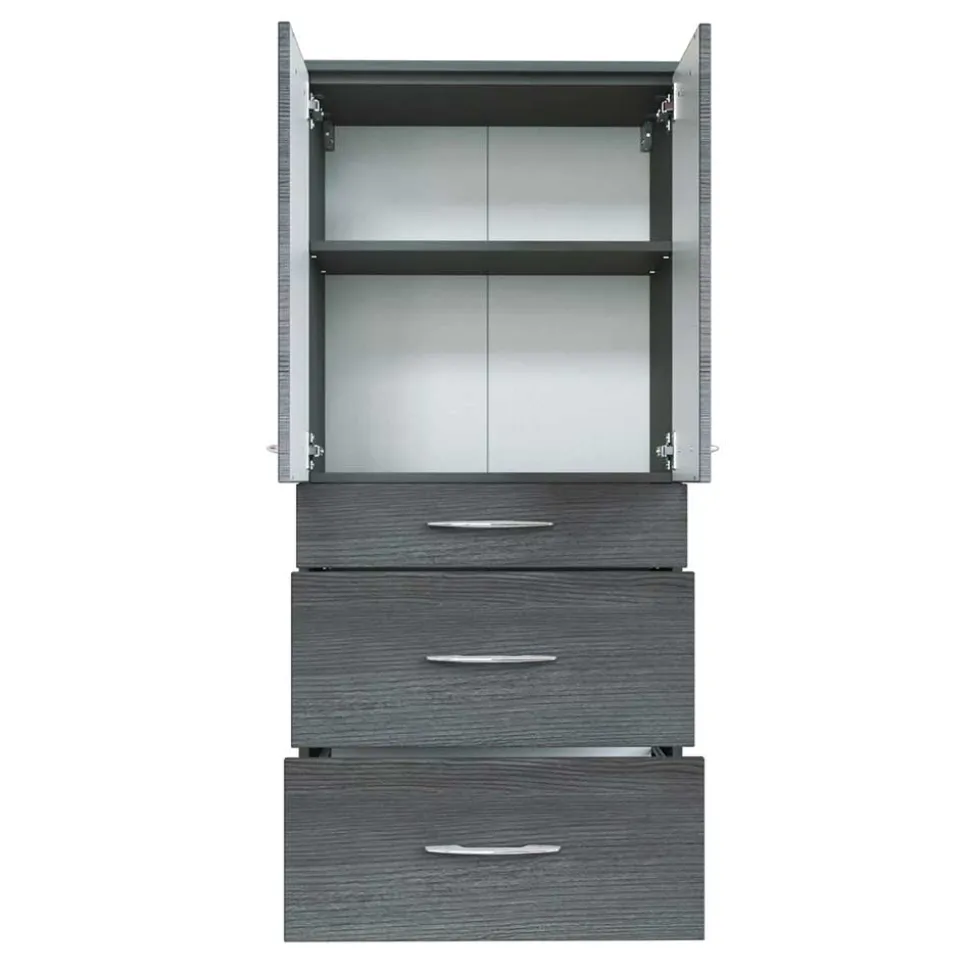 60 cm breiter Badschrank für die Wand Glides in Eiche Grau Dekor