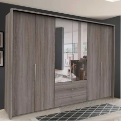 300 cm breiter Falttürenschrank in Holzoptik dunkel - Riding