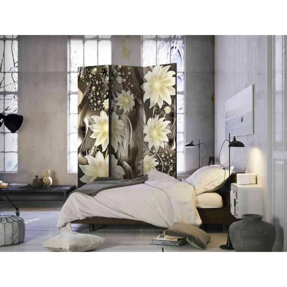 135 cm breiter Paravent in Braun Creme - Galiana