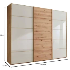300 cm breiter Schwebetürenschrank mit Glas Beige - Nikoba