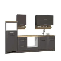 270 cm Einbauküchenzeile in Grau - Bozenia (neunteilig)