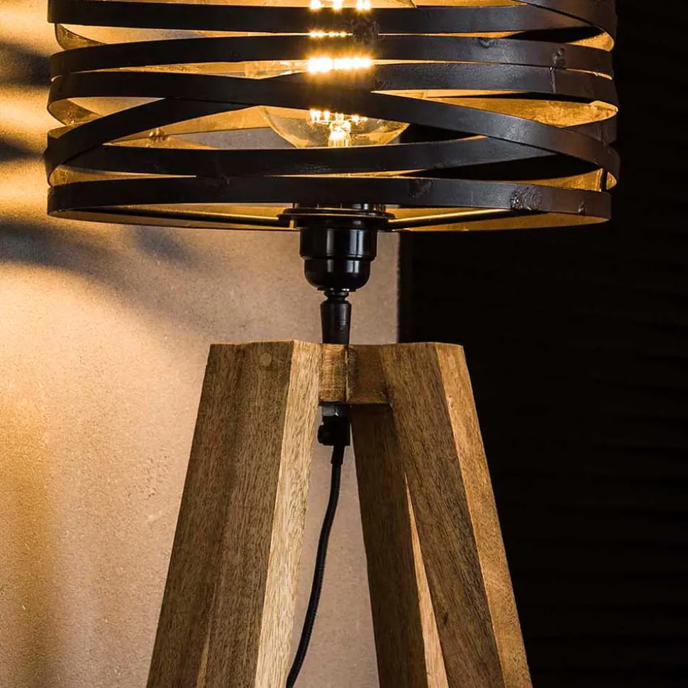 50 cm hohe Tischlampe aus Metall & Holz - Manca