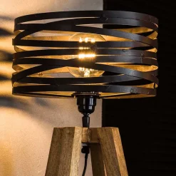 50 cm hohe Tischlampe aus Metall & Holz - Manca