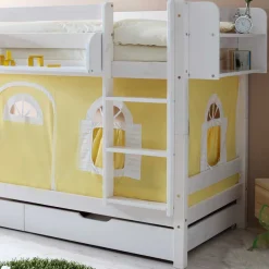 140 cm hohes Kinder Etagenbett in Weiß lackiert - Nino