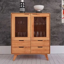 110 cm niedrige Holzvitrine aus Kernbuche - Junola