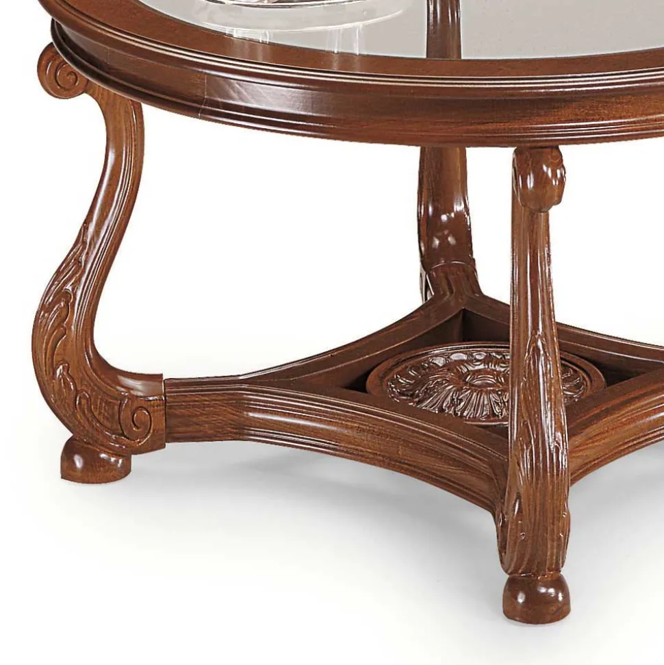 80 cm runder Wohnzimmer Glastisch mit Holzgestell - Vibon