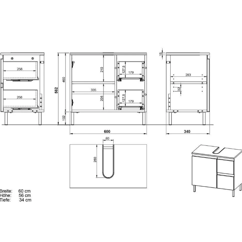 60 cm Waschbeckenschrank in Hellgrau - Dadra