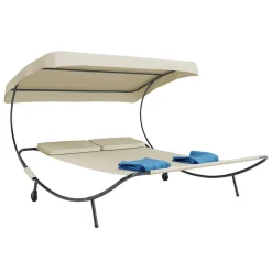 2 Personen Gartenliege in Creme und Schwarz - Enkolu