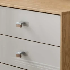 5 Schubladen Hochkommode mit Glasfront in Beige - Emdsiva I