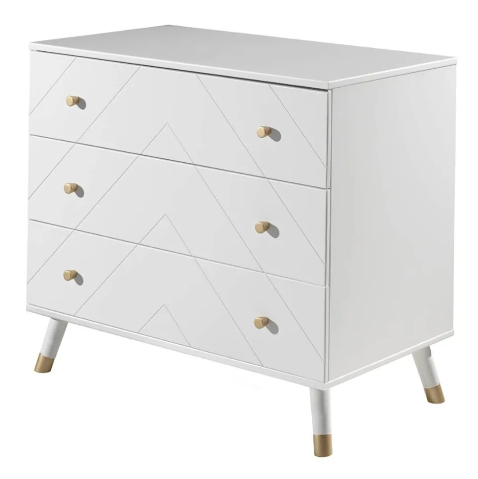 3 Schubladen Kommode in Weiß & Gold - Zimventa