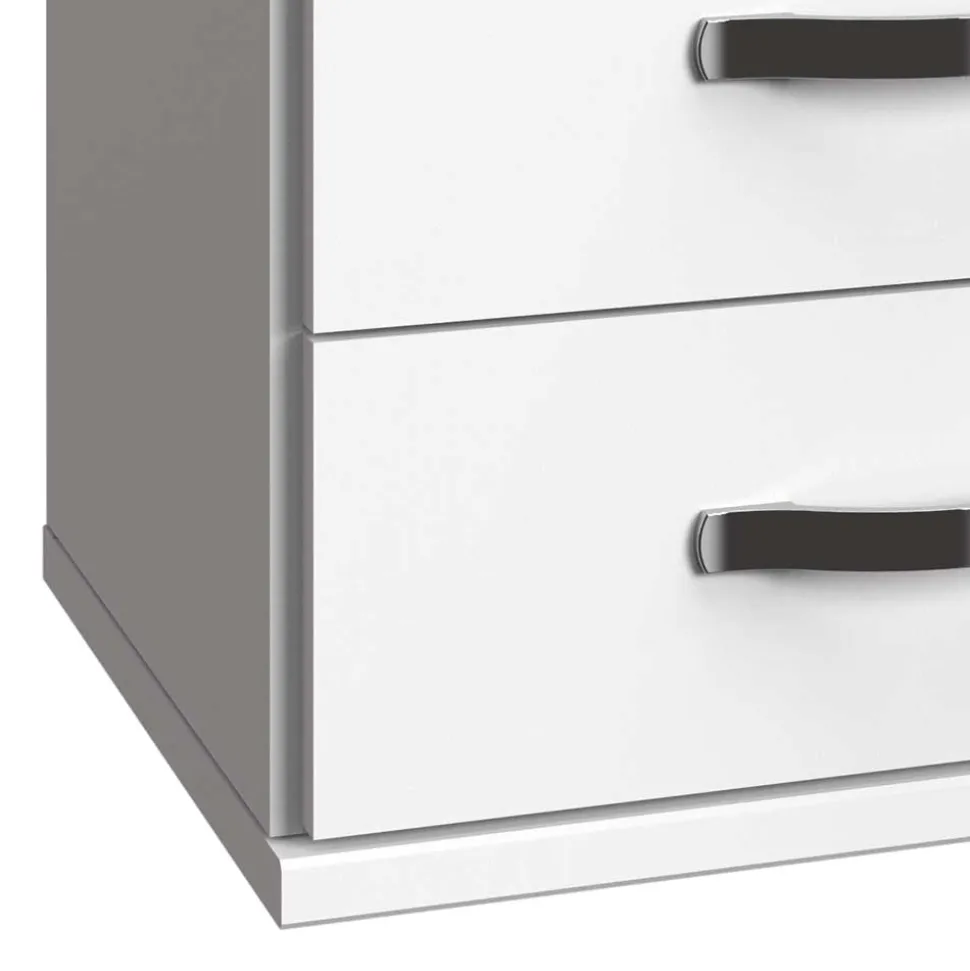 3 Schubladen Nachttisch in Weiß & Beton Optik - Hotti