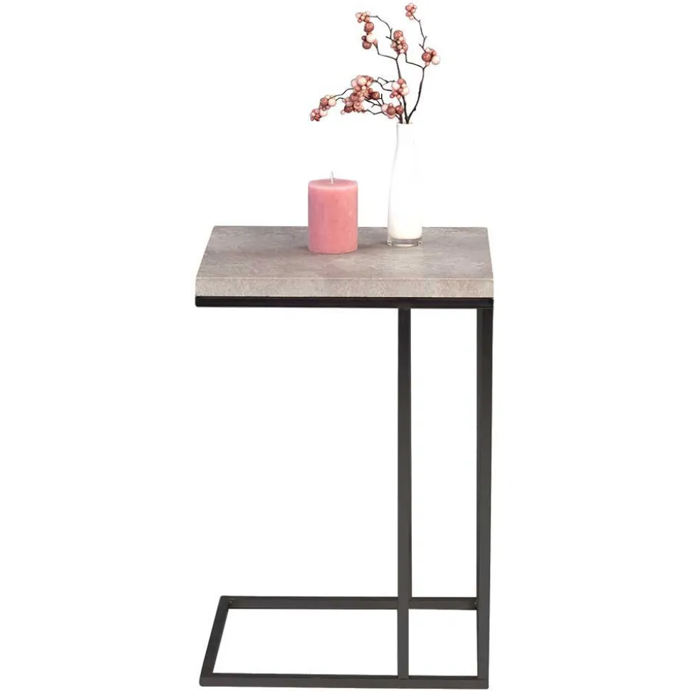 Ablagetisch mit Beton Dekor Symatra & offenem Bügelgestell Schwarz