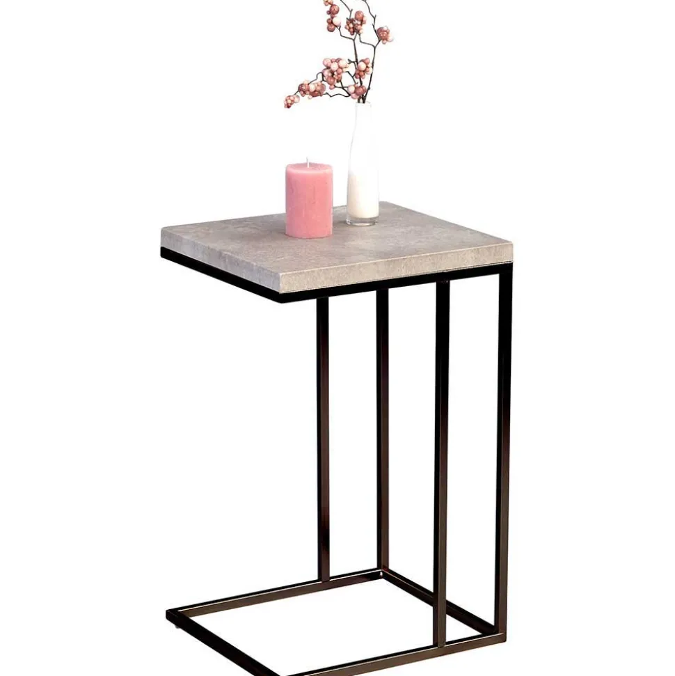 Ablagetisch mit Beton Dekor Symatra & offenem Bügelgestell Schwarz