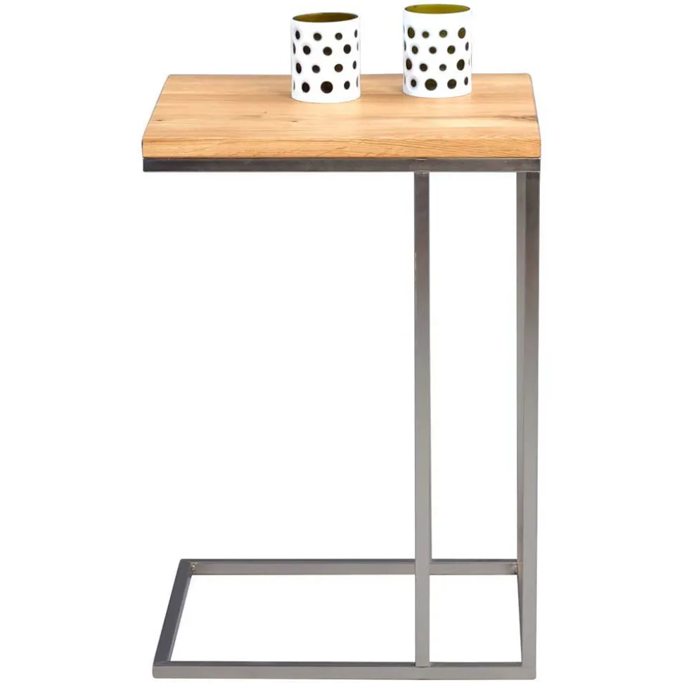Ablagetisch mit geöltem Wildeichenholz Rood & Metall Edelstahloptik
