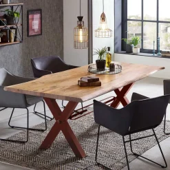 Akazie Baumkantentisch mit braunen X-Füßen - Tanja