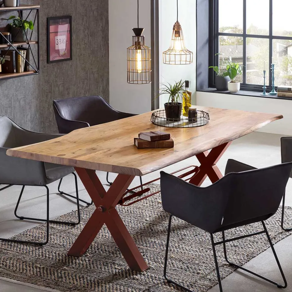 Akazie Baumkantentisch mit braunen X-Füßen - Tanja