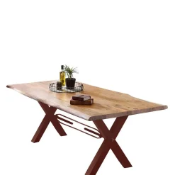 Akazie Baumkantentisch mit braunen X-Füßen - Tanja