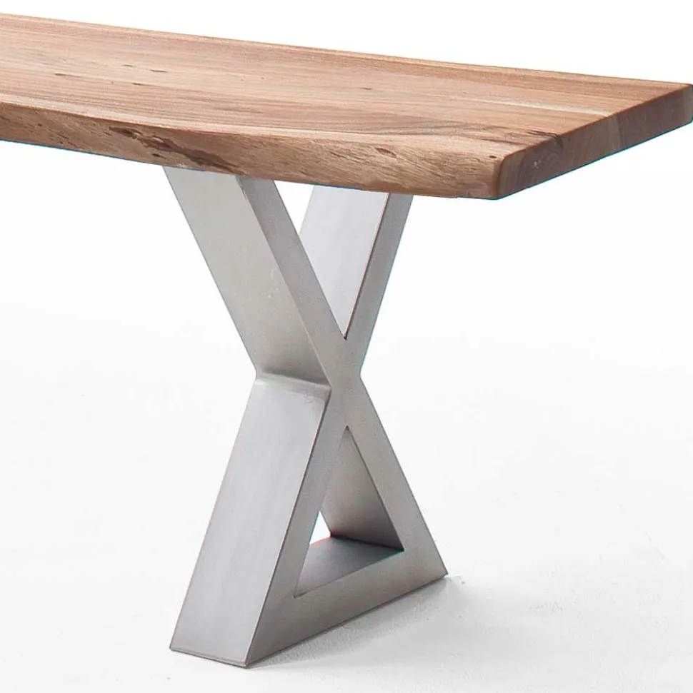 Akazie Esstischbank mit Edelstahl X-Beinen - Sarados