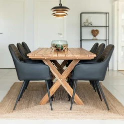 Altholz Esstisch & Kunstlederstühle - Plugravis (siebenteilig)