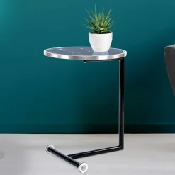 Anstelltisch mit Glas in Schwarz Stein Optik - Adamina