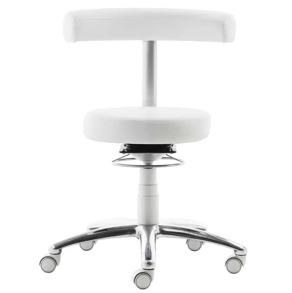 Arbeitshocker mit Rückenlehne in Weiß Kunstleder - Jaskin