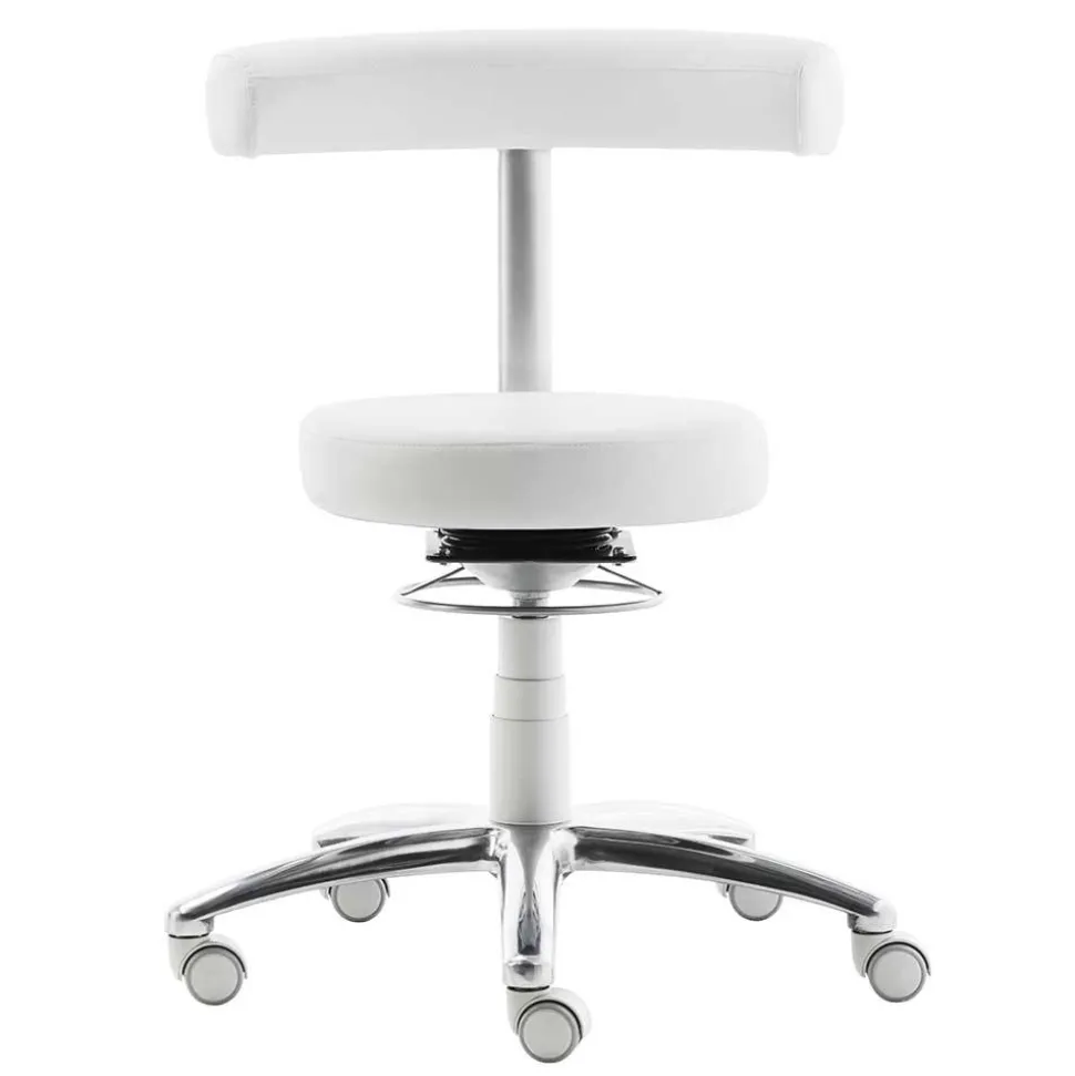 Arbeitshocker mit Rückenlehne in Weiß Kunstleder - Jaskin