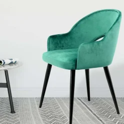 Armlehnen Polsterstuhl mit Samt Grün - Vianada (2er Set)