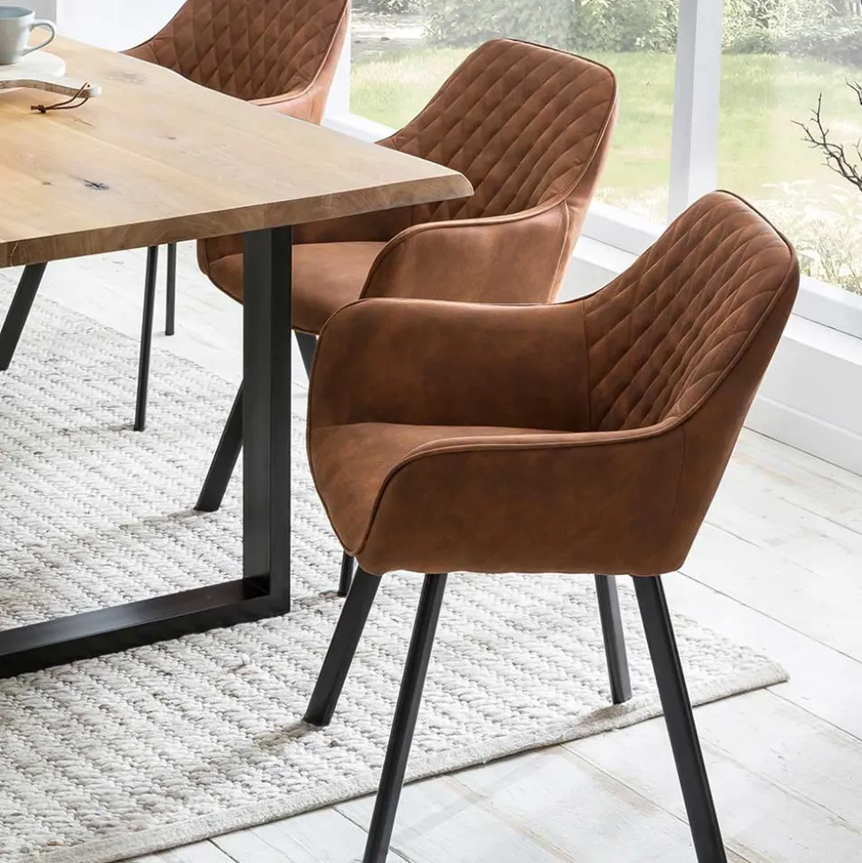 Armlehnen Stühle in Braun Microfaser - Dronja (2er Set)