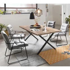 Armlehnenstühle & X-Fuß Esstisch - Closer (fünfteilig)