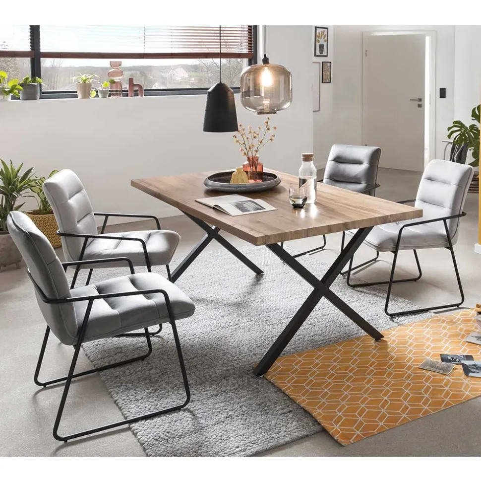 Armlehnenstühle & X-Fuß Esstisch - Closer (fünfteilig)