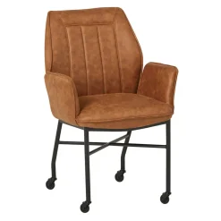 Armlehnenstuhl mit Rollen in Braun Microfaser - Echora (2er Set)