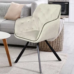 Armlehner Polsterstuhl in Creme Samt - Pape