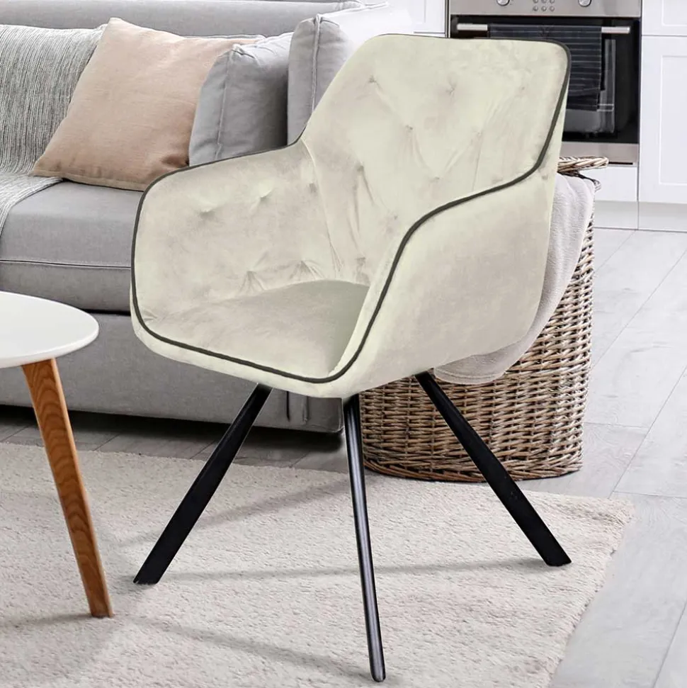 Armlehner Polsterstuhl in Creme Samt - Pape