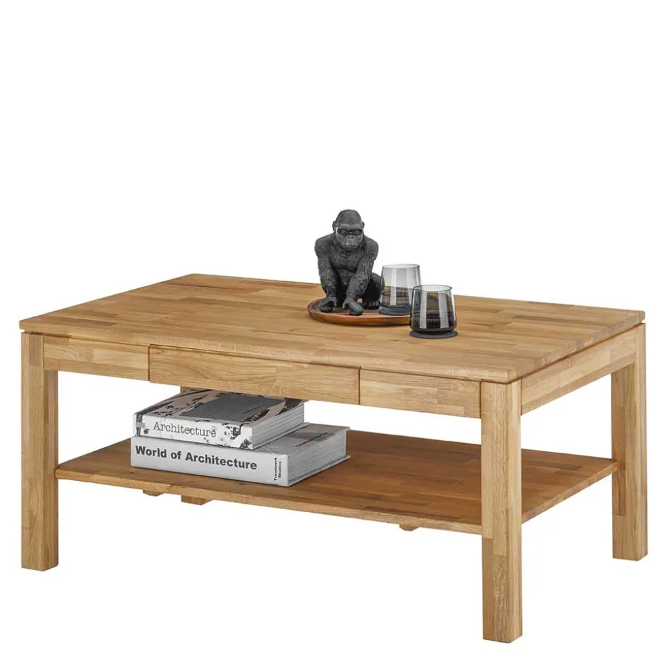 Asteiche Sofatisch mit Schublade und Ablage - Hoxtona