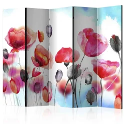 Attraktiver Leinwand-Paravent mit Mohn - Zebrano