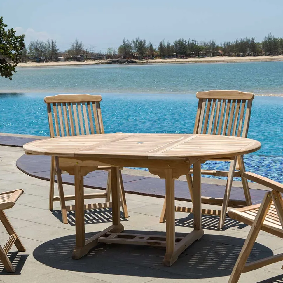 Ausziehbarer Teakholz Gartentisch rund oval - Klahuma