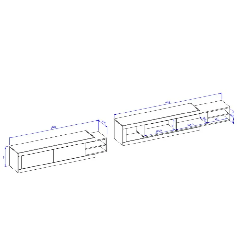 Ausziehbares TV Lowboard in Weiß Hochglanz - Milvara