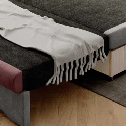 Ausziehcouch in Hellgrau und Rosenholz - Kedany