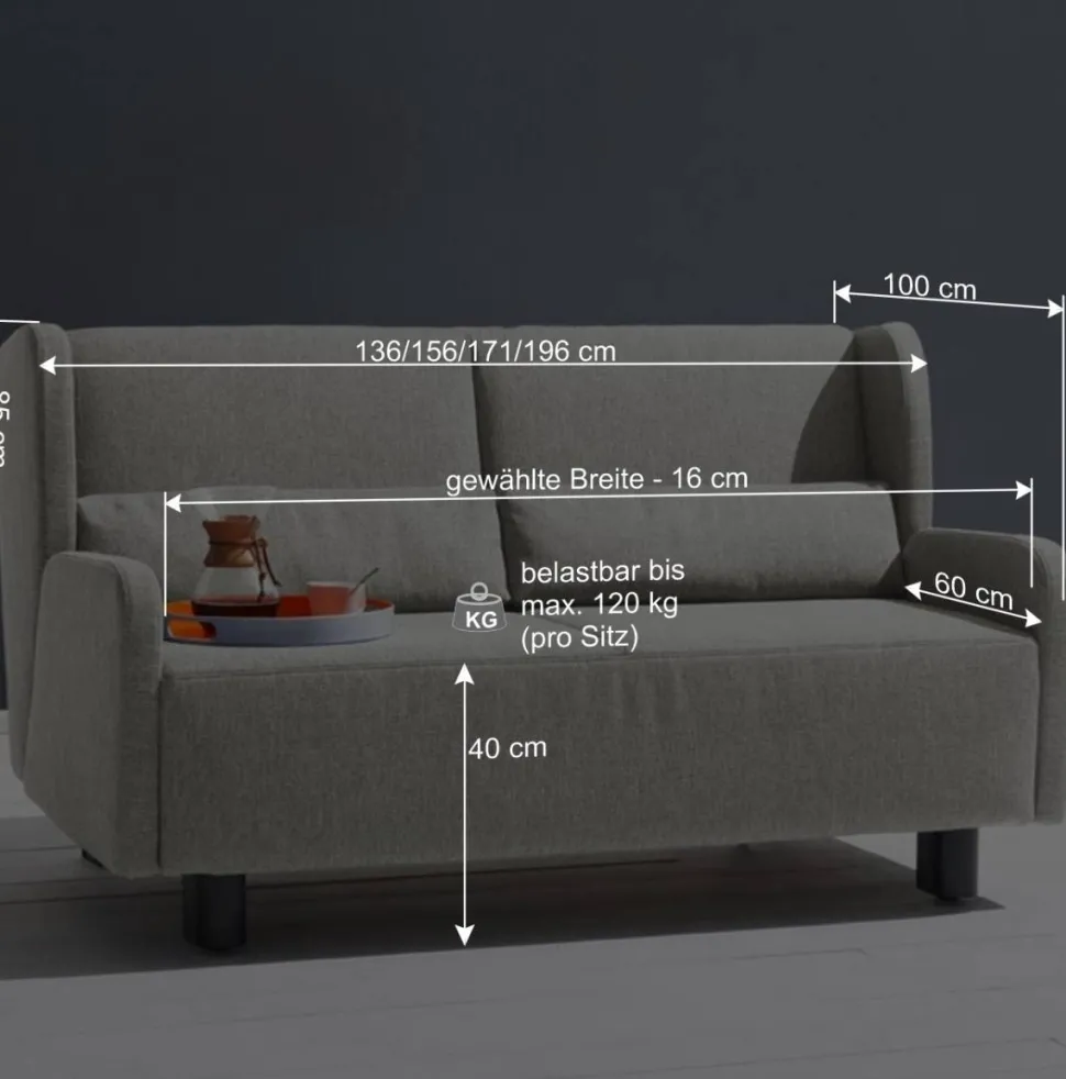 Ausziehsofa in Grau Stoff - Vergoma