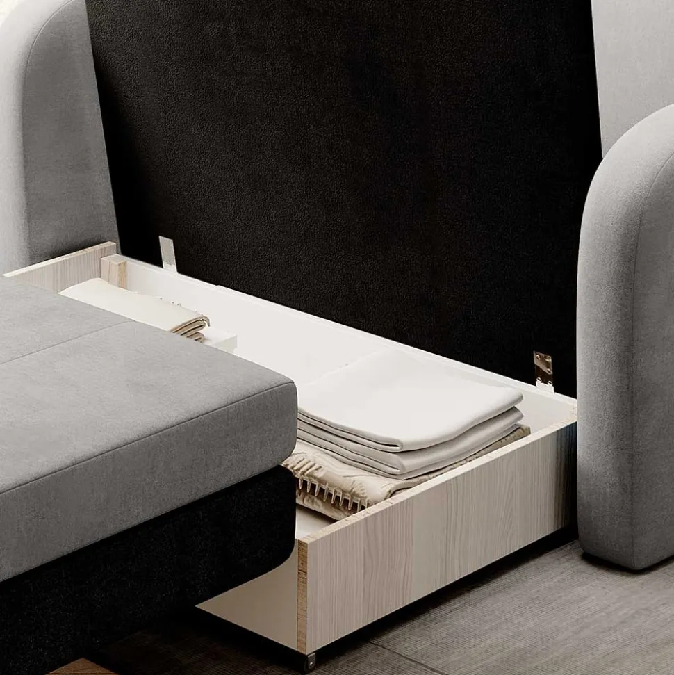 Ausziehsofa in Hellgrau Veloursbezug - Mocart