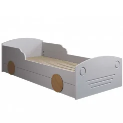 Autobett mit Bettkasten in Weiß und Kiefer - Vision