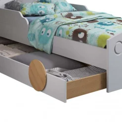 Autobett mit Bettkasten in Weiß und Kiefer - Vision