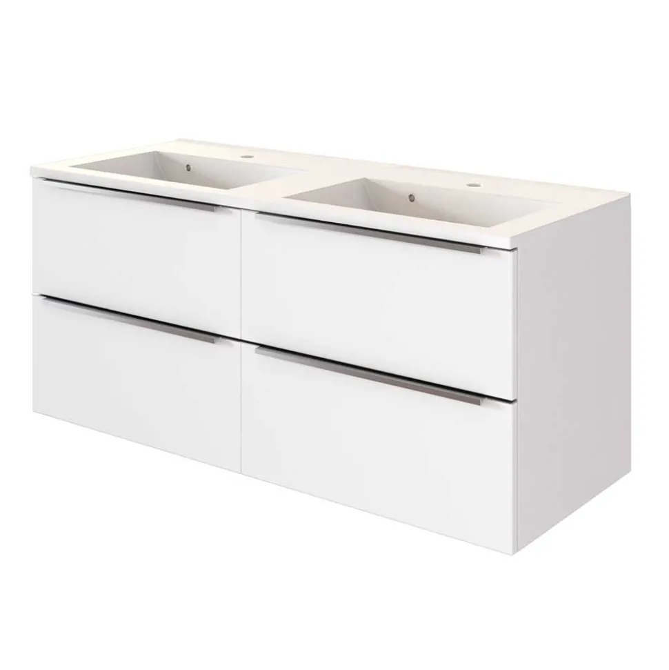 Bad 2 Becken Waschtisch in Weiß - Livendas